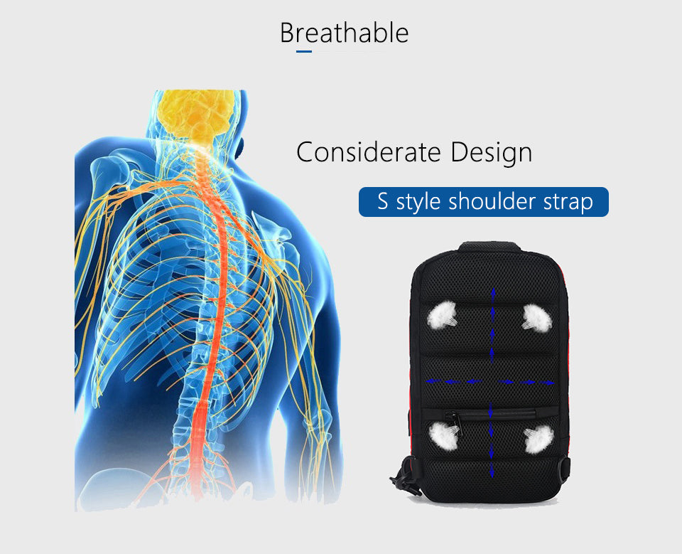 Ozuko Slingbag Crossbody Bag, Waterproof With USB - Blue