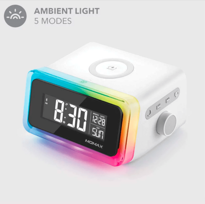 MOMAX Q.Clock2 Digital clock with wireless charge-White