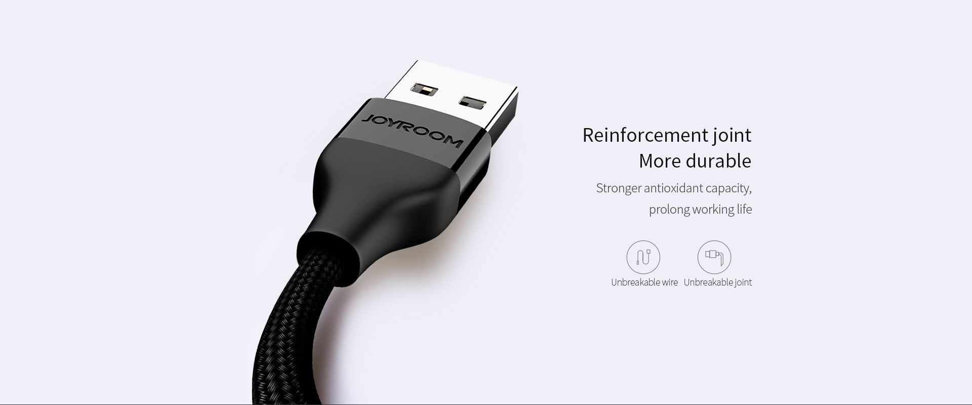 White Joyroom micro cable with anti-cut nylon material for 2.4A fast charging, showcasing durable design and flexibility.