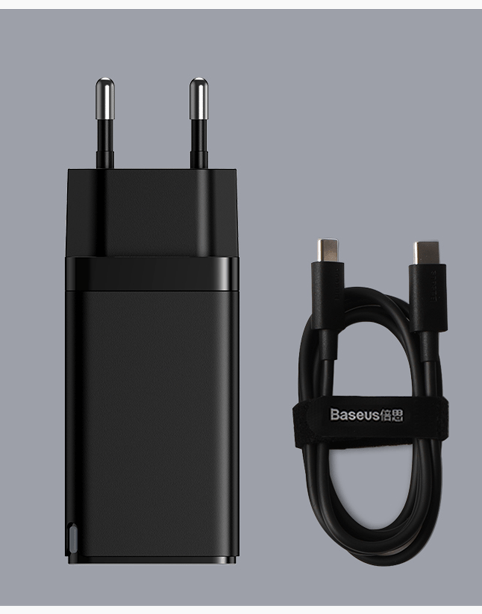 Baseus GaN2 Quick Charger 65W With Mini Cable USB-C To C - Black