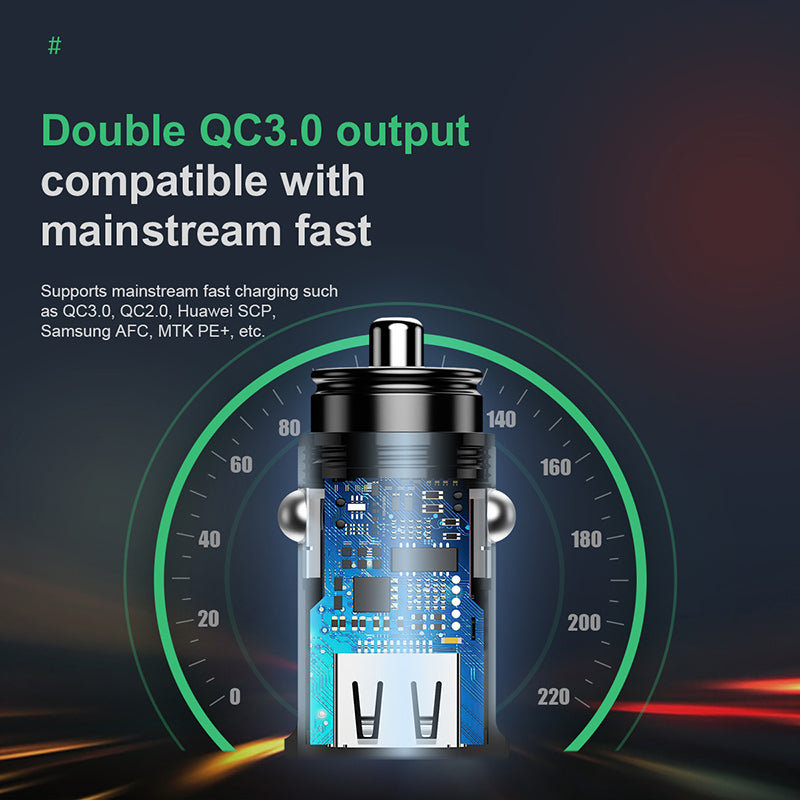 Baseus Square Metal Car Adapter Dual USB Quick Charge 3.0 (30W)