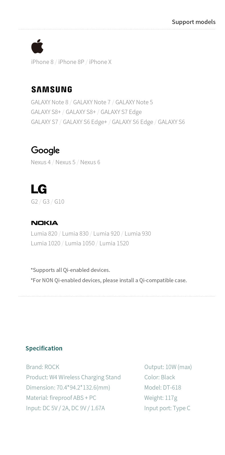 W3 Fast Wireless Charger By Rock QI Wireless Charging Phone Stand