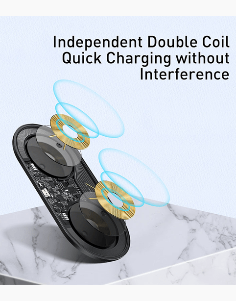 Baseus Simple 2in1 Wireless Charger Pro Edition with transparent design for phones and AirPods.