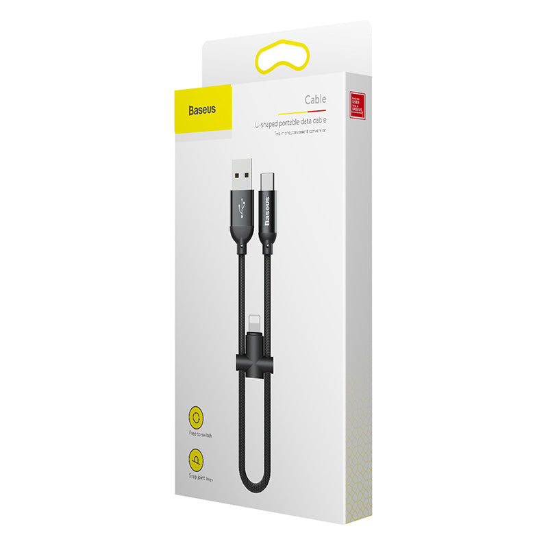 U-shaped Short PowerBank Cable 23cm For iPhone + Type C