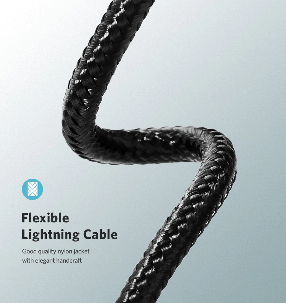Nylon Braid Anti Cut MFI Certified Lightning Cable By Ugreen Black