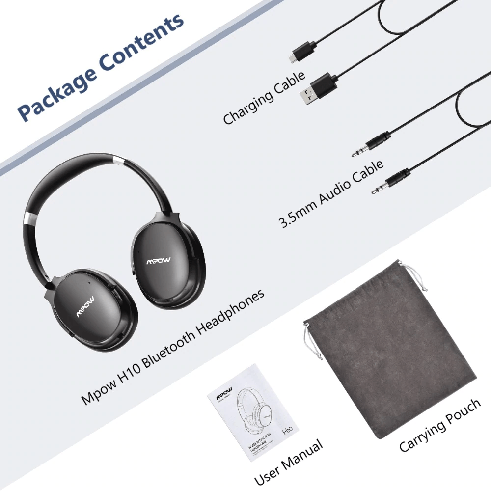 MPOW H10 Holo Active Noise-Cancelling Headphone Long Battery 30H Black