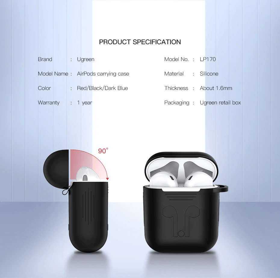 Ugreen AirPods Silicon Case Anti-Shocks + Strip + Hook Black