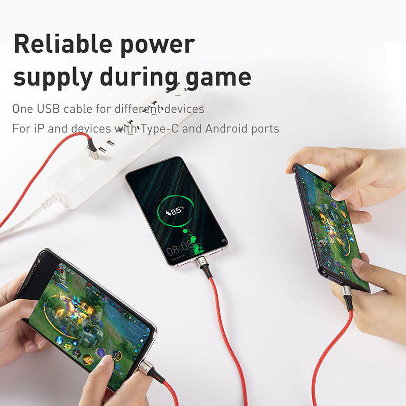 Baseus Caring Nylon Anti cut Cable 1-in-3 ( iPhone – Type C – Micro ) Black