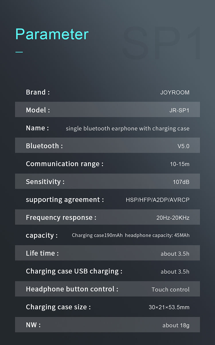 AirPods By Joyroom Single Earphone, 3.5h Calling, Work with iOS and Android + Free Case