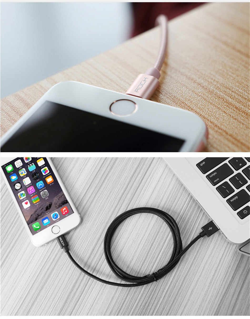 Nylon Braid MFI Certified Lightning Cable Fibre Fast Charging For iPhone / iPad - Black