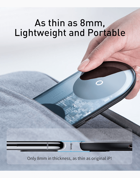 Baseus Simple 2in1 Wireless Charger Pro Edition in transparent design for phones and AirPods, showcasing its sleek look.