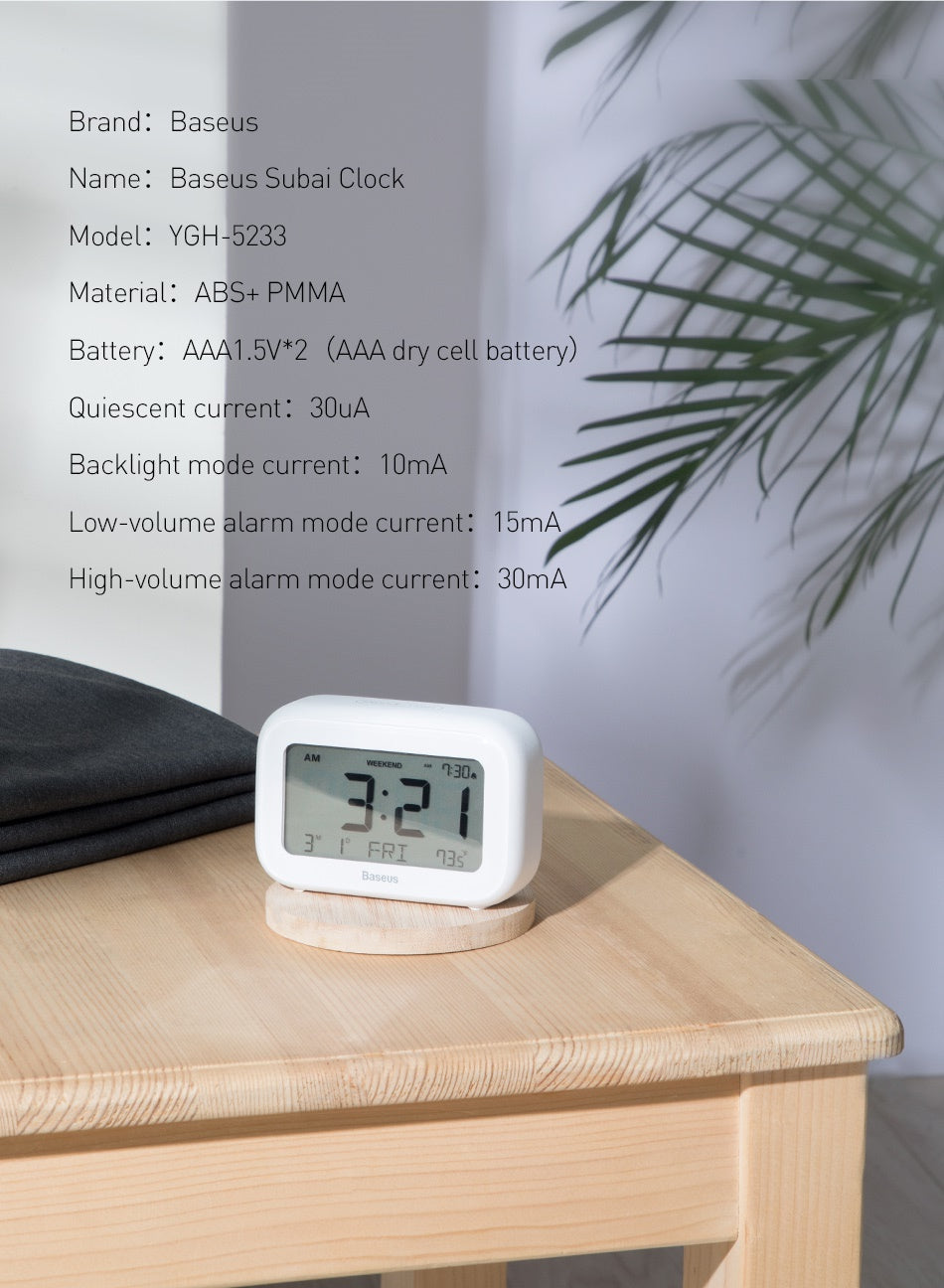 Subai من بيسوس منبه ذكى بشاشة LCD يعرض الساعة و التاريخ و درجة الحرارة