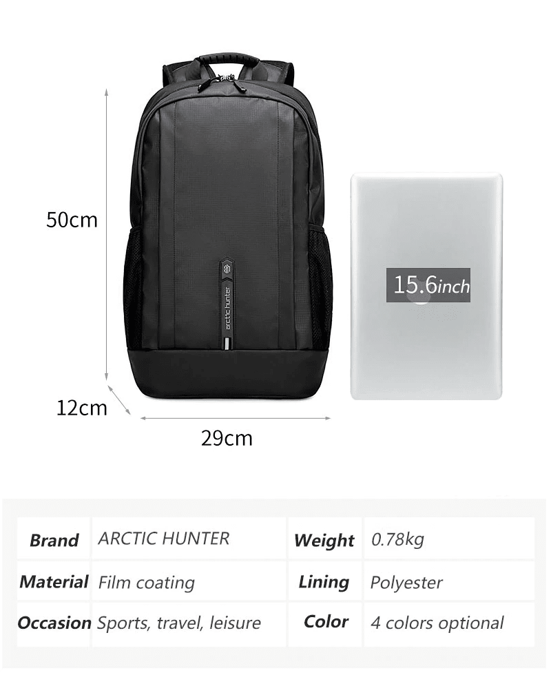 ARCTIC HUNTER B00386 Laptop Backpack, USB Charging Port Black