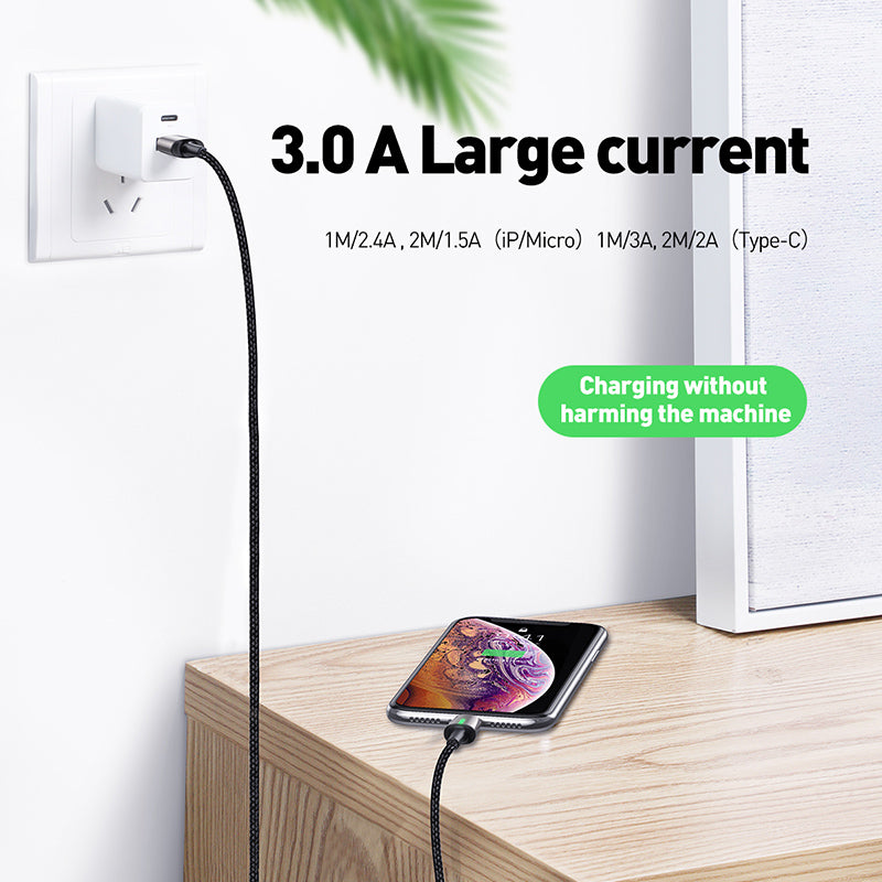 Baseus Zinc Magnetic Cable With Lamp USB For iP 2.4A 1m Black