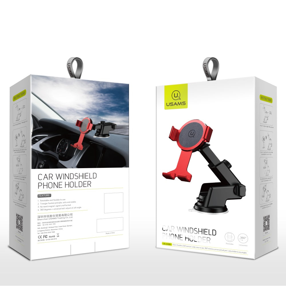 Blue USAMS Dashboard Car Phone Holder with 360-degree rotation and sucker mount, designed for secure, hands-free device use.