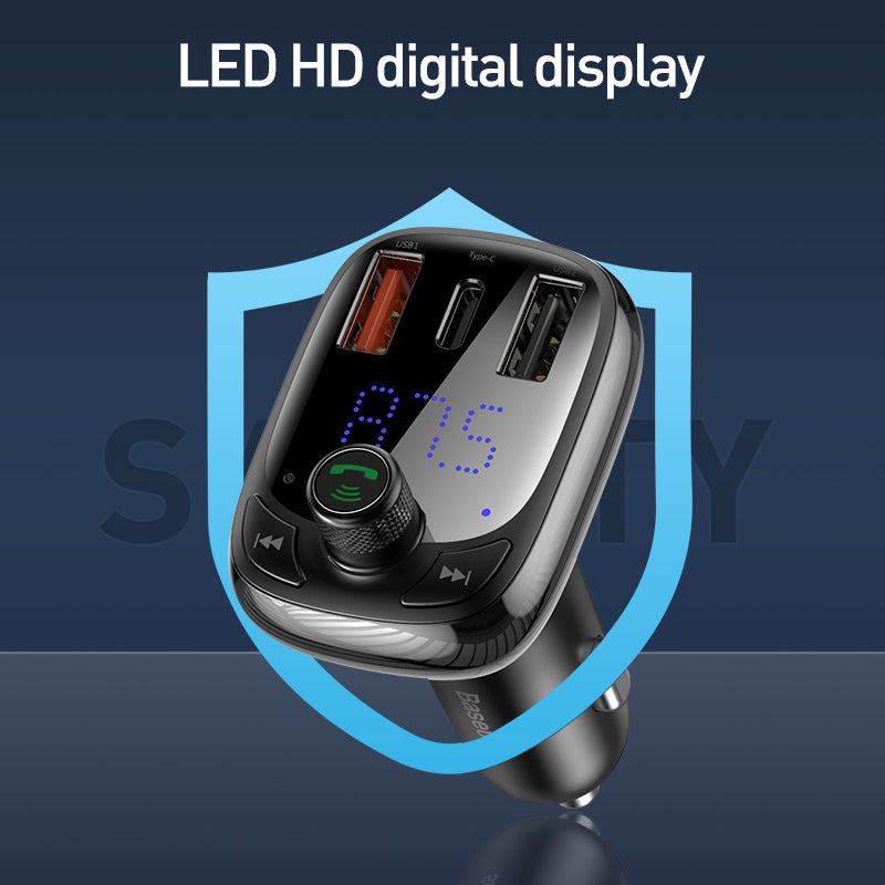 T typed شاحن سيارة بمنفذ ميمورى, راديو FM, بلوتوث, ازرار تحكم و مايك شحن سريع ( QC3 + PD )