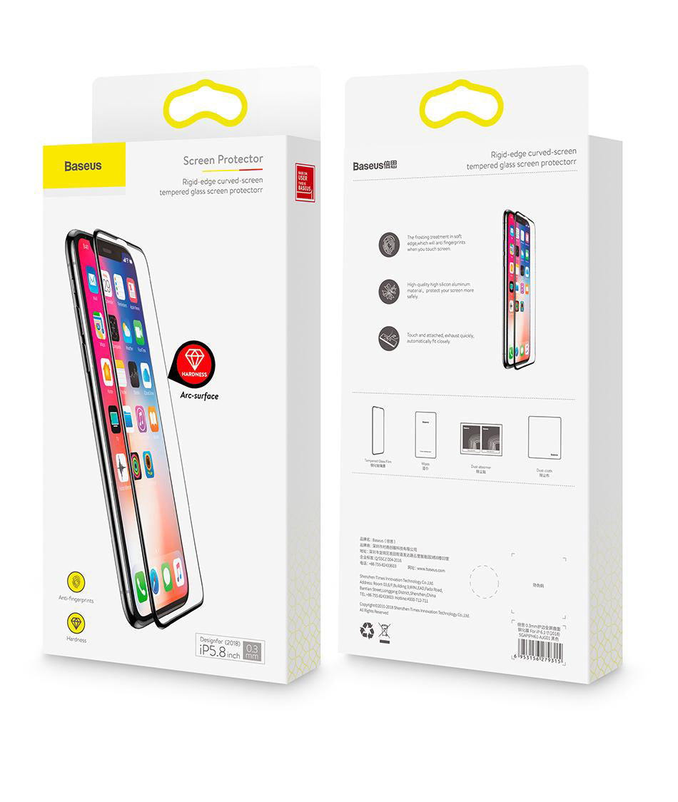 Baseus 0.3mm Rigid-edge Curved Tempered Glass Screen For iPhone Xs | X