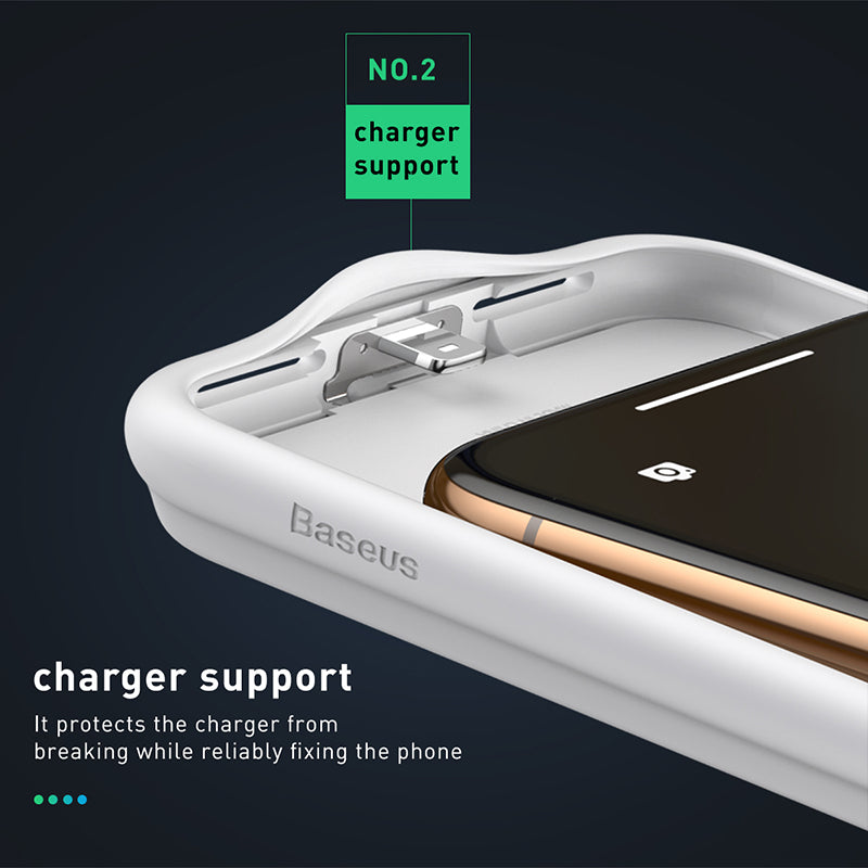 White Baseus Liquid Silicone Smart Power Case with 3300mAh for iPhone XS and iPhone X, showing sleek silicone design.