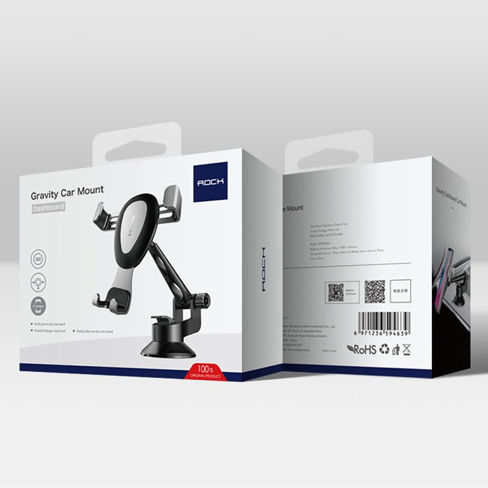 Gravity By Rock High Quality Metal Car Phone Holder Silver