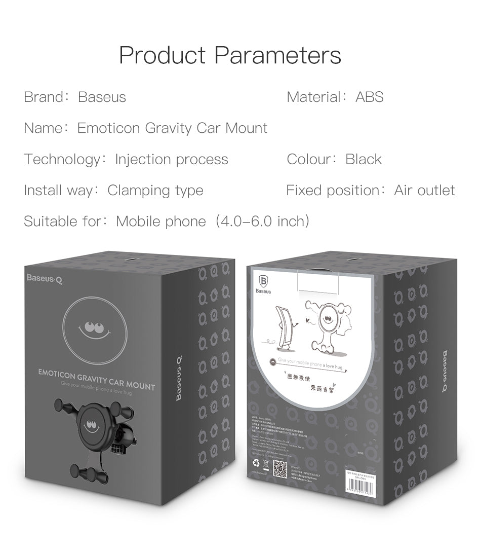 Emoticon Cute By Baseus Gravity Car Mount Black