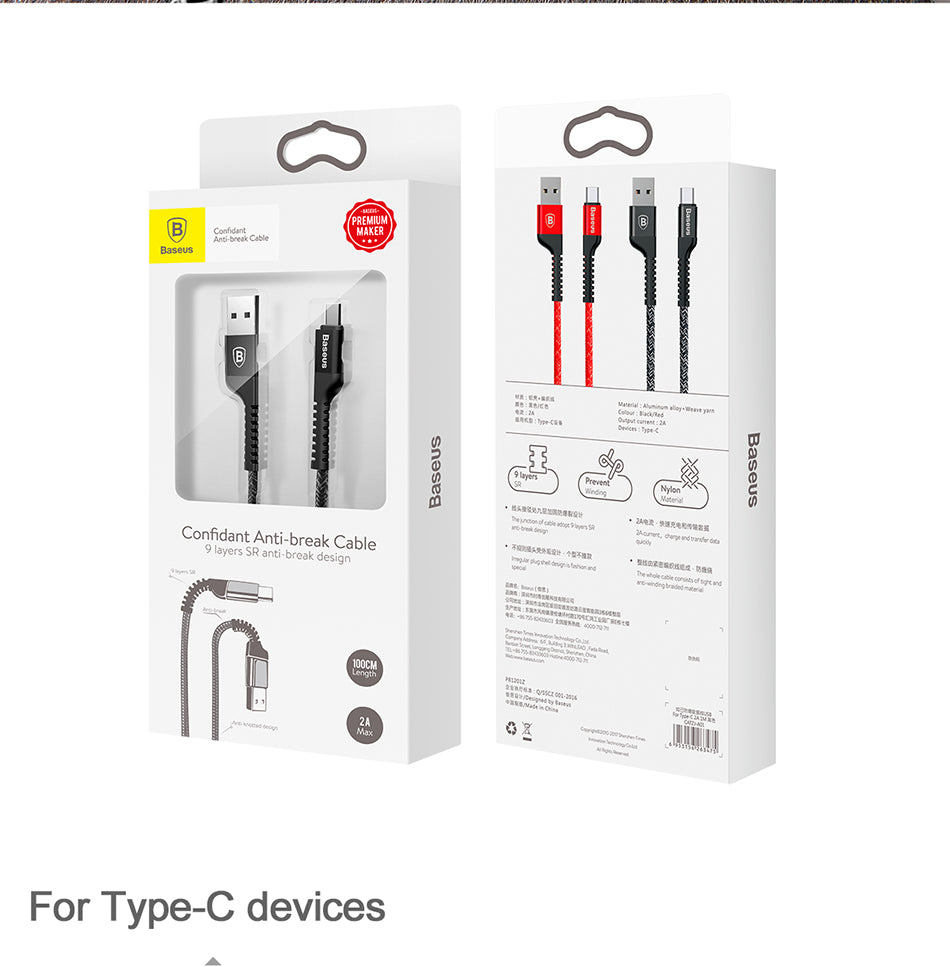 Confidant By Baseus Anti-break Type-C Cable 1.5Meter Black