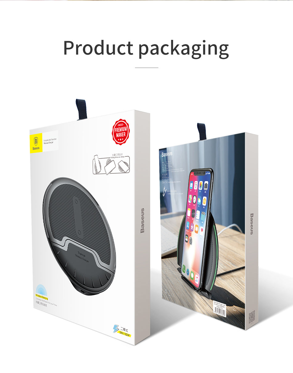 Collapsible Qi Wireless Charger By Baseus Multifunction Fast Wireless Charging Black