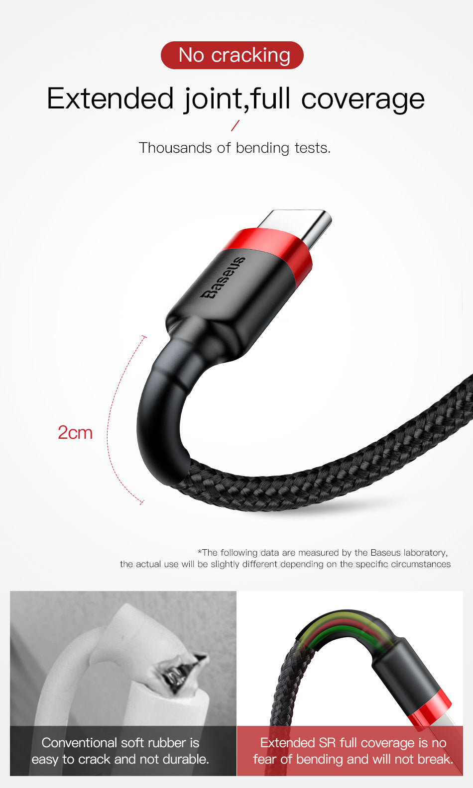 Cafule By Baseus Anti-Cut Cable, USB For Type-C QC 3.0 1M Black/Red