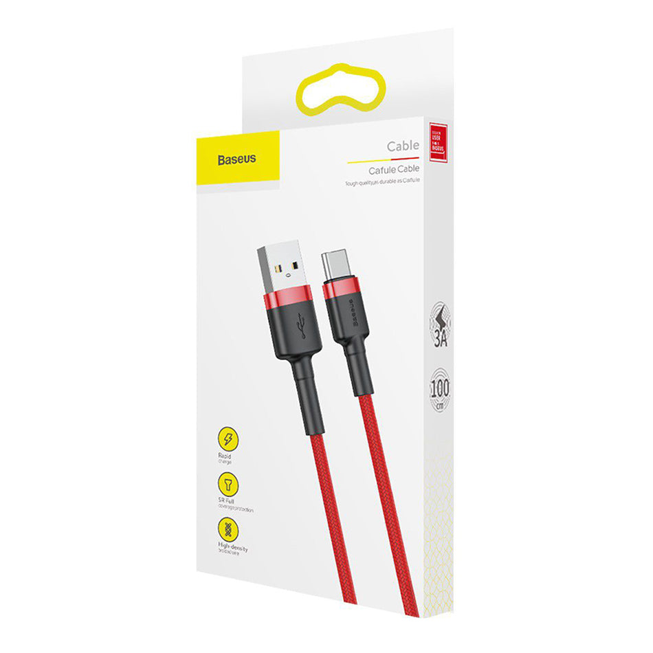 Cafule By Baseus Anti-Cut Cable, USB For Type-C QC 3.0 1M Black/Red
