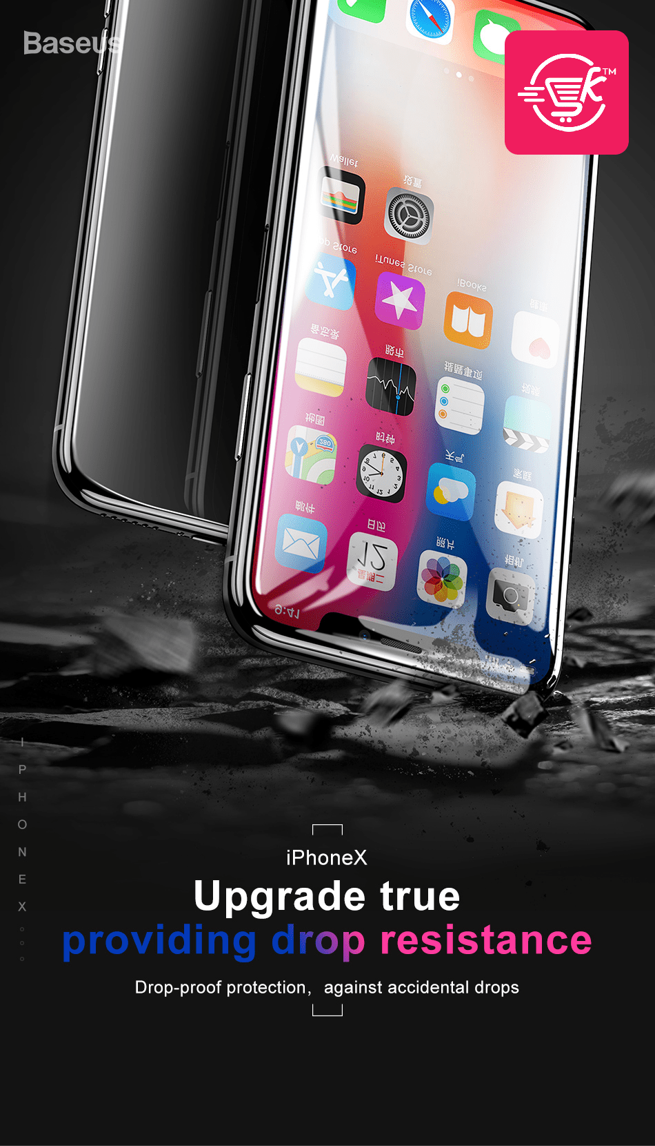 Arc-surface By Baseus 0.23mm Tempered Glass For iPhone X Black