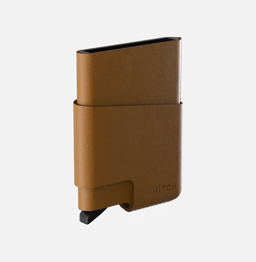 Handmade natural genuine leather HITCH CUT-OUT cardholder with RFID block, featuring a stylish cut-out design in Havan color.