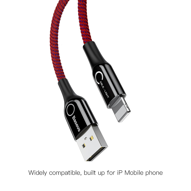 C-shaped By Baseus Light Intelligent Power-off Cable For iPhone Red