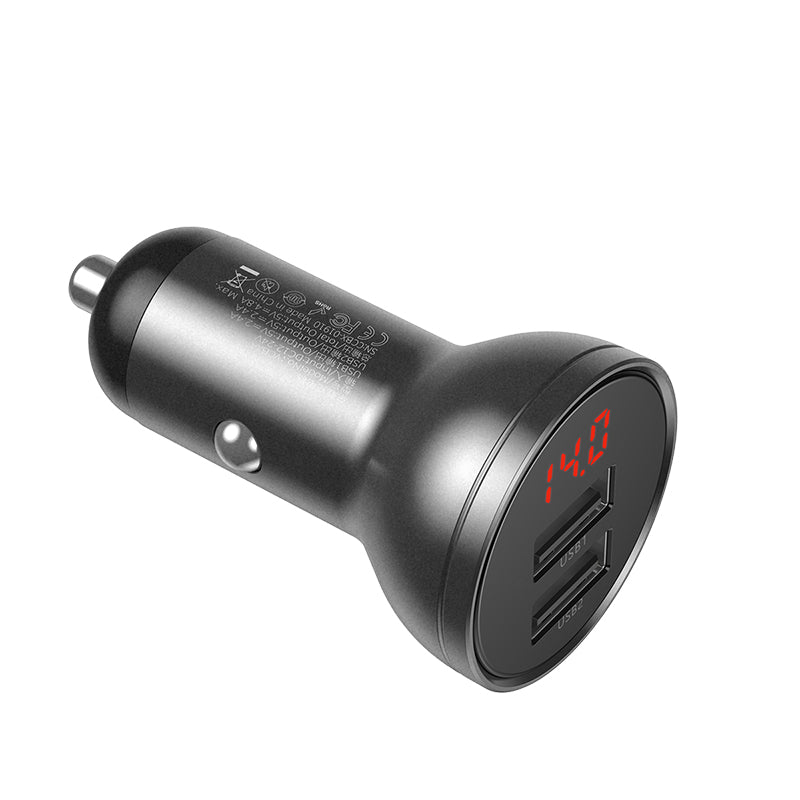Baseus Digital Display Dual USB 4.8A Car Charger 24W - Grey