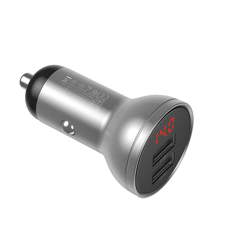 Baseus Digital Display Dual USB 4.8A Car Charger 24W - Sliver