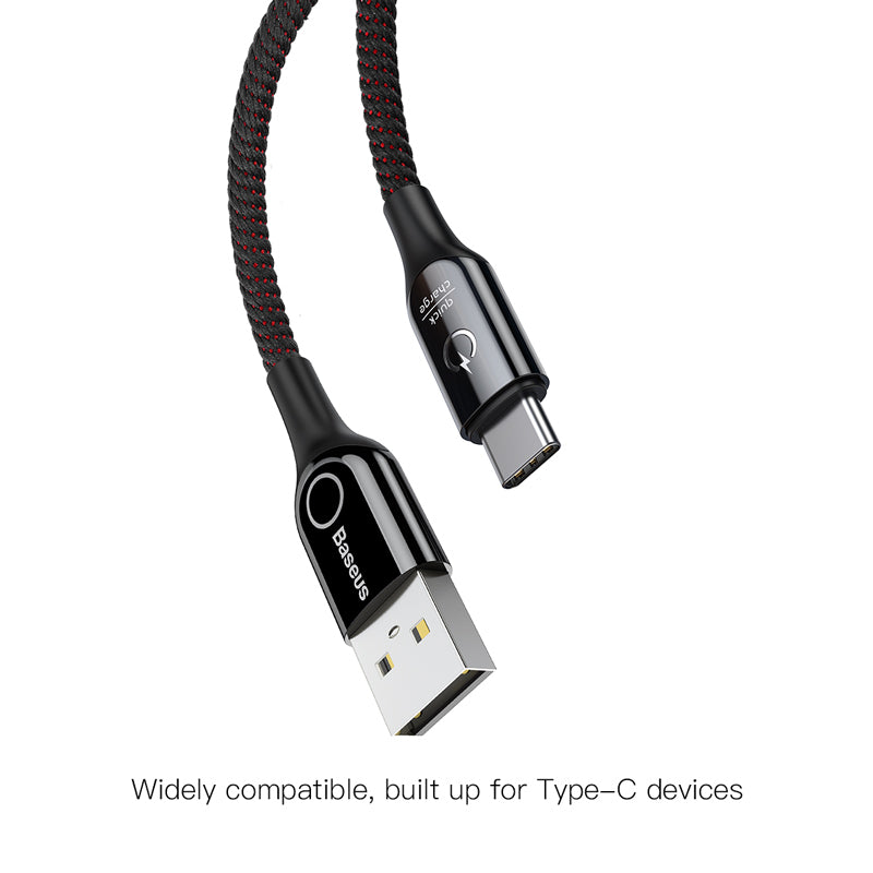 Black Smartkoshk C-shaped Type C cable with LED indicator, smart auto-stop at full charge, shown in black color.