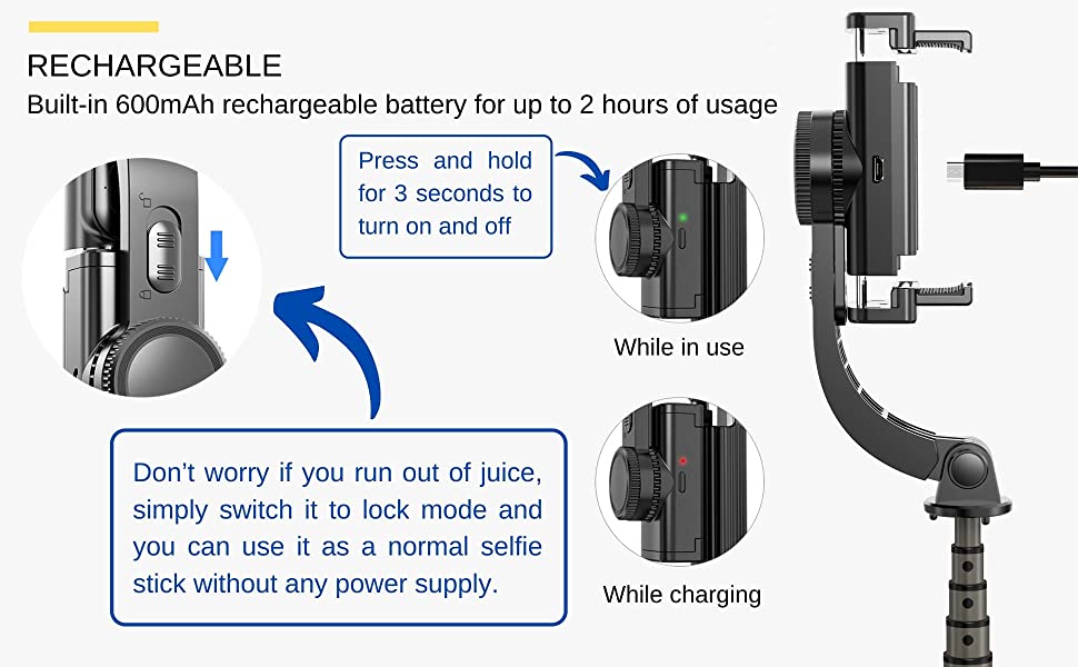 L08 Anti-Shake Gimbal Stabilizer Selfie Stick Tripod 360° Rotate