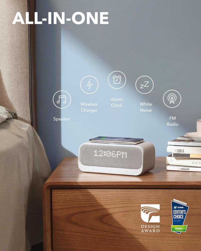 Anker Soundcore Wakey Speaker, Wireless Charger, Alarm & FM Radio White