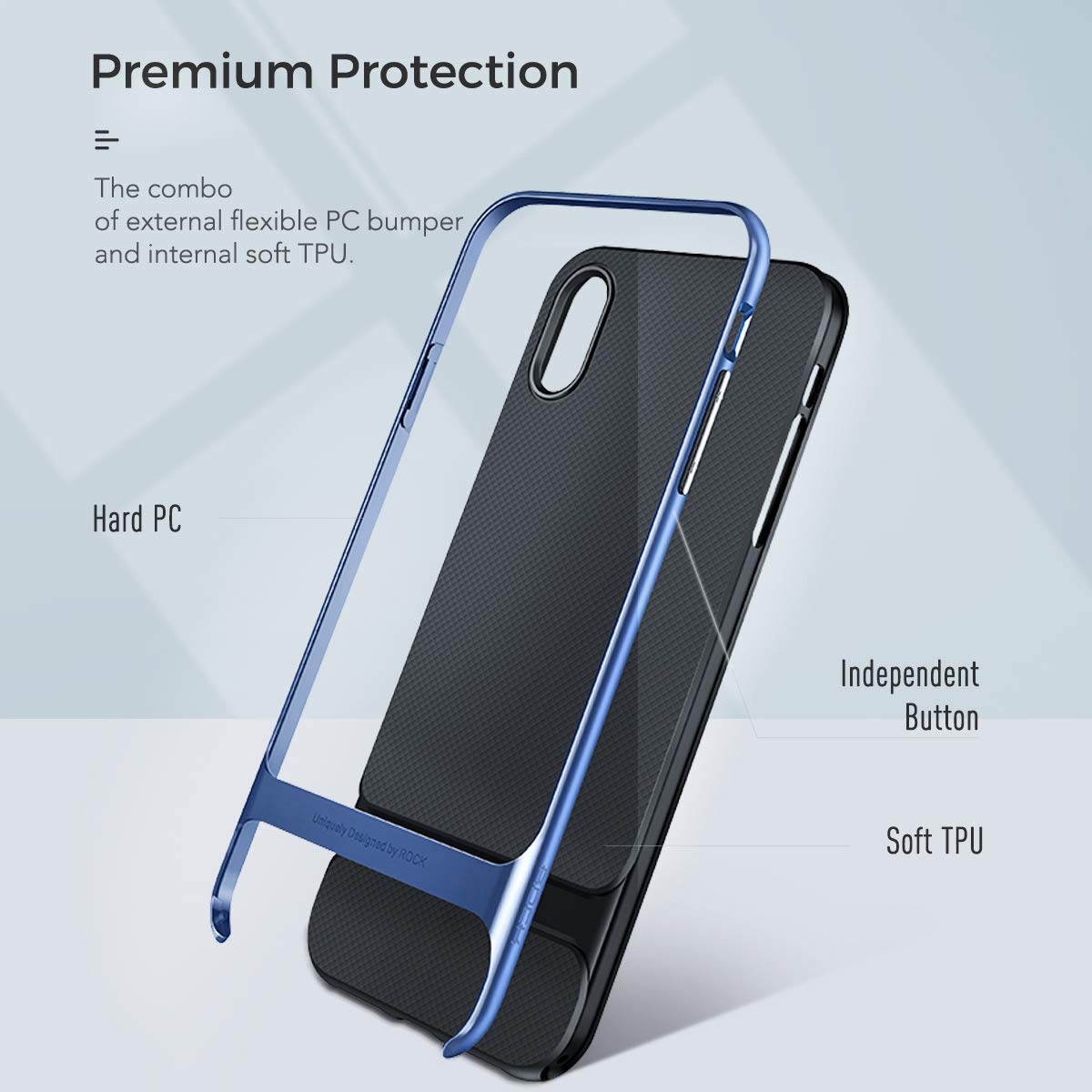 Royce Series By Rock Dual Layer Thin &amp; Slim Shockproof Case for iPhone Xs Max – Navy