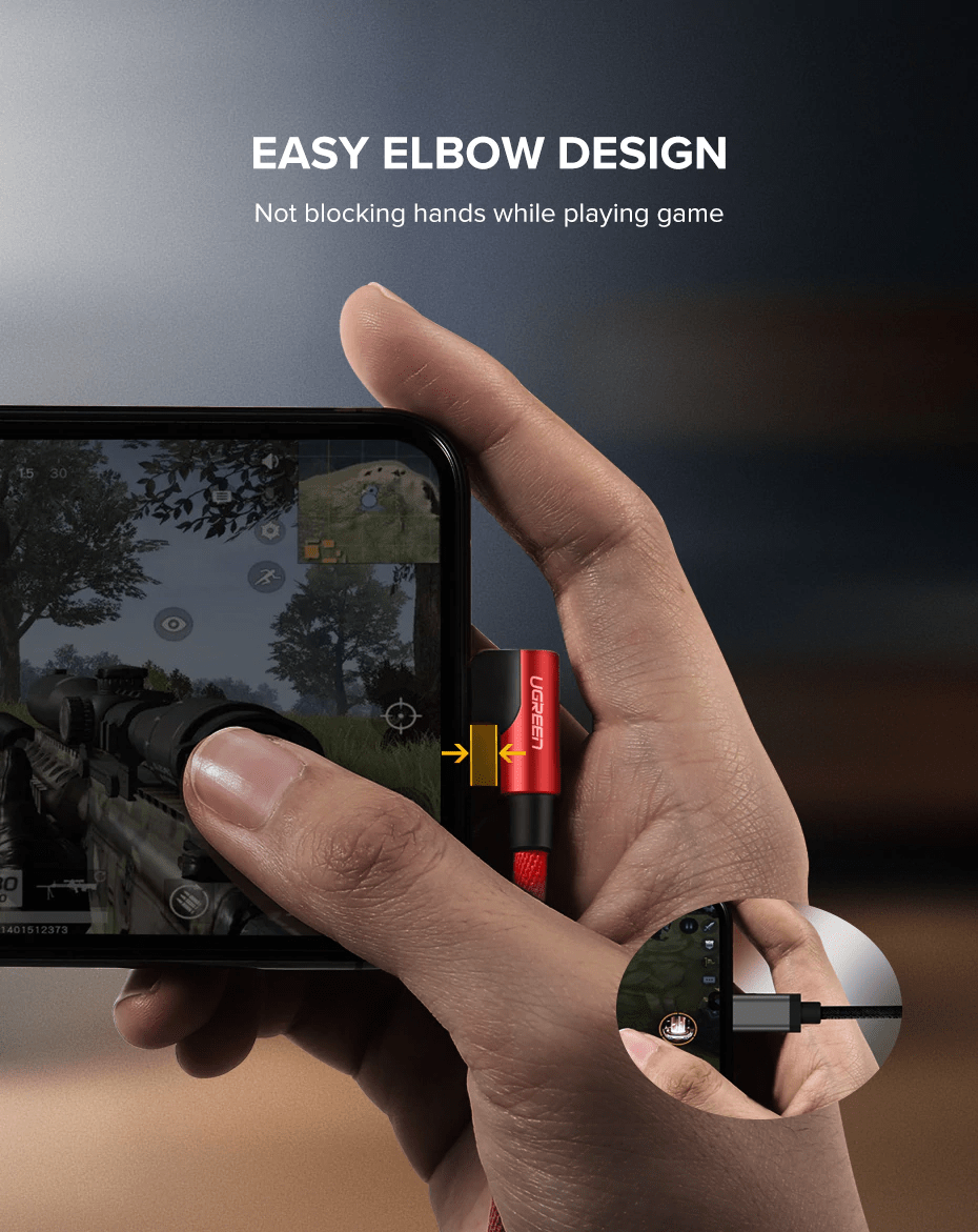 90 Angle Anti Cut MFI Certified Lightning Cable By Ugreen Gray