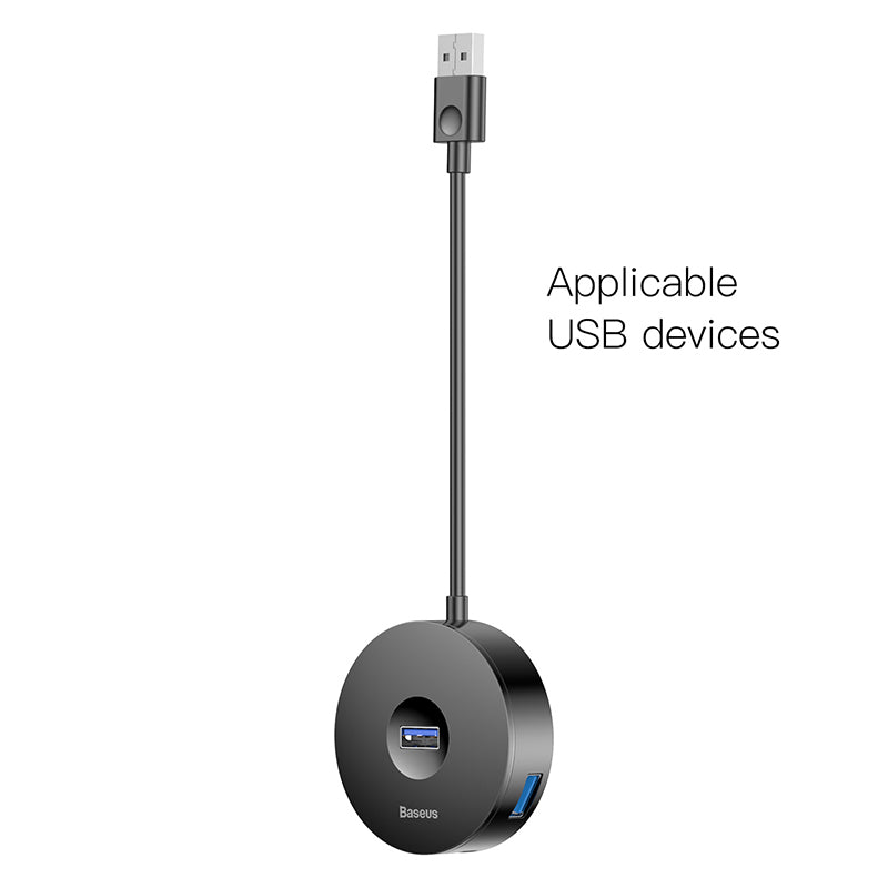 Baseus Round Box HUB USB To 4*USB Ports + Micro Power Port Black