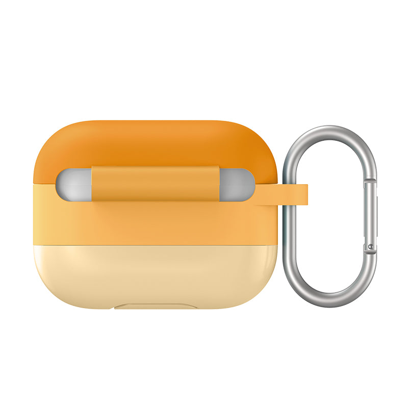 Baseus Cloud hook silica gel protective case in orange for AirPods Pro, showing the snug fit and textured surface.