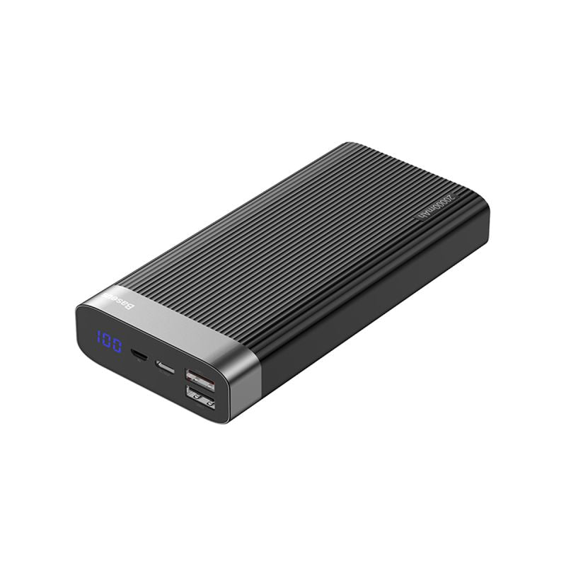 Smartkoshk Parallel 20000mAh power bank with four USB ports, including QC3.0, QC2.0, PD, and Micro in black color