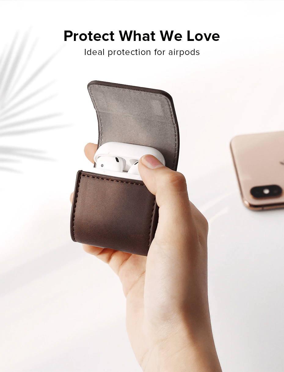 Ugreen AirPods Magnetic Leather Case With Pothook Brown