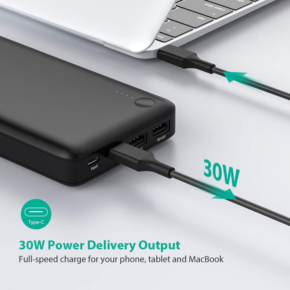Ravpower USB-C ™ Power Bank 26800mAh PD 30W Type C Output can charger Macbook iSmart