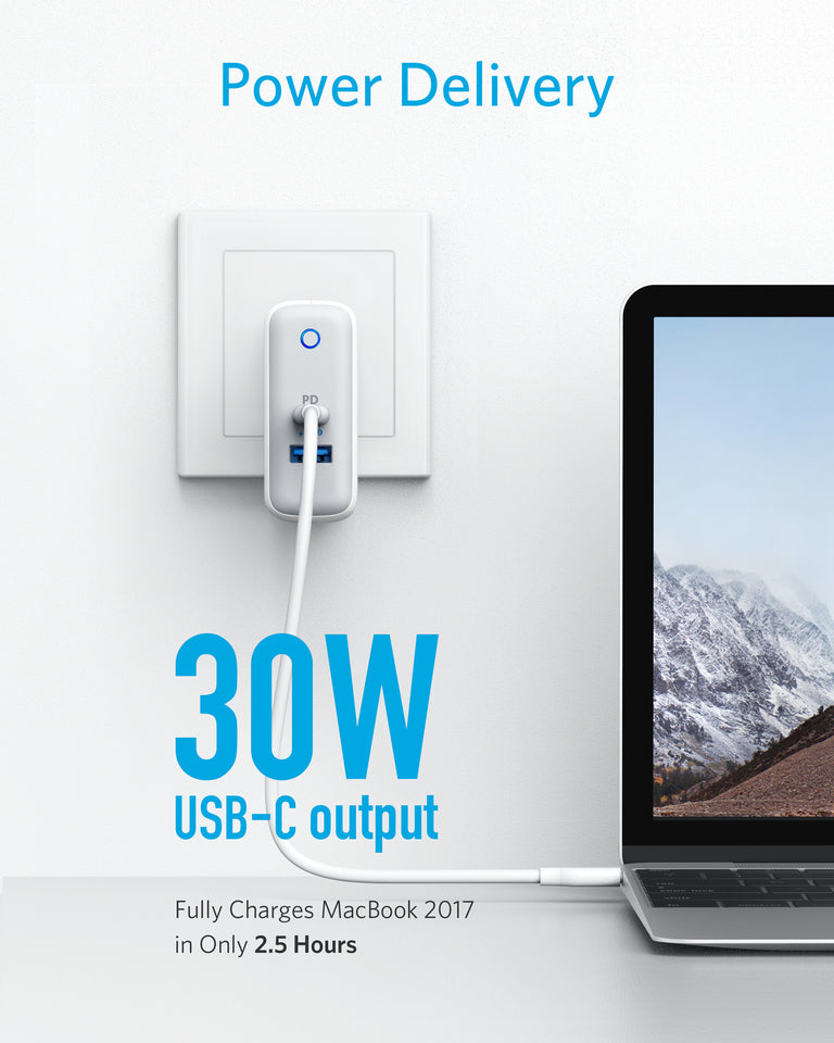 Anker PowerPort II 2 Ports 30W Power Delivery + USB Power IQ White