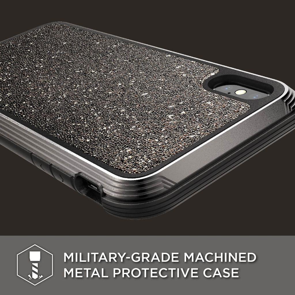 Smartkoshk Defense Lux Glitter iPhone Xs case with glitter design, drop tested and featuring 3M protective material.
