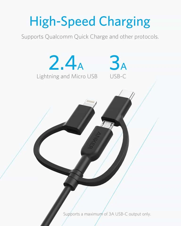 Anker PowerLine ll USB-C, Micro USB, Lightning Charging Cable
