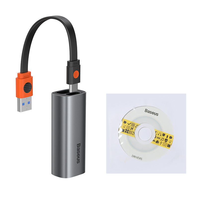 Baseus Steel Cannon Series USB &amp; Type-C Bidirectional Gigabit LAN Adapter Grey