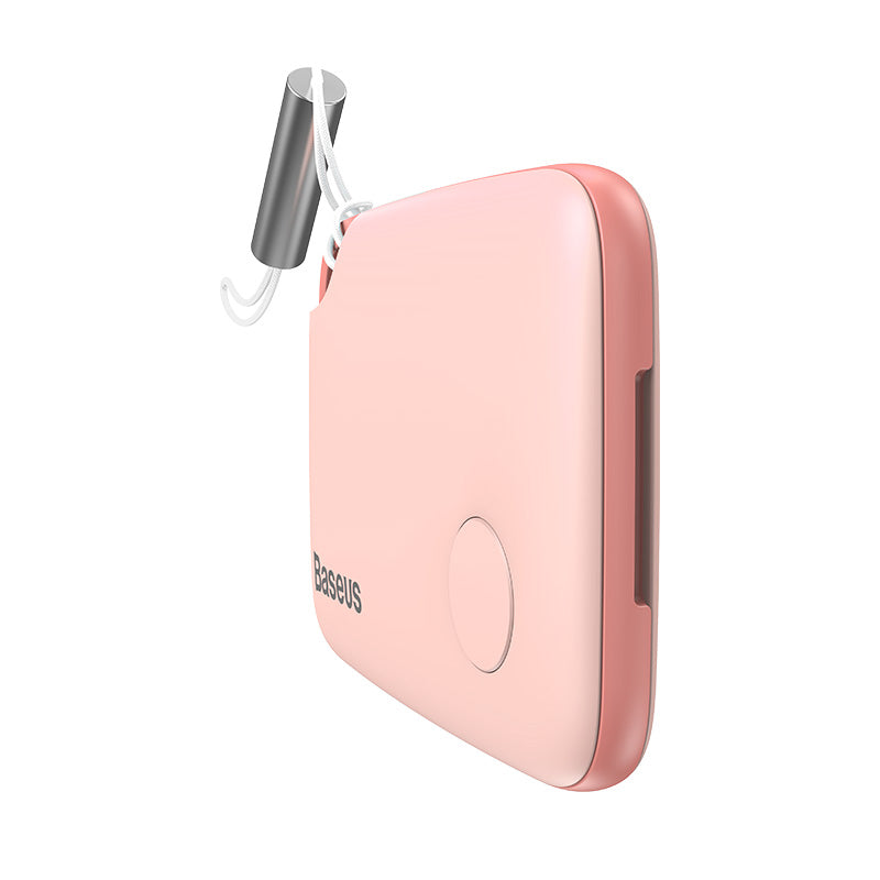 Pink Baseus Intelligent T2 Ropetype anti-loss device with keychain attachment for securing valuables and preventing loss.