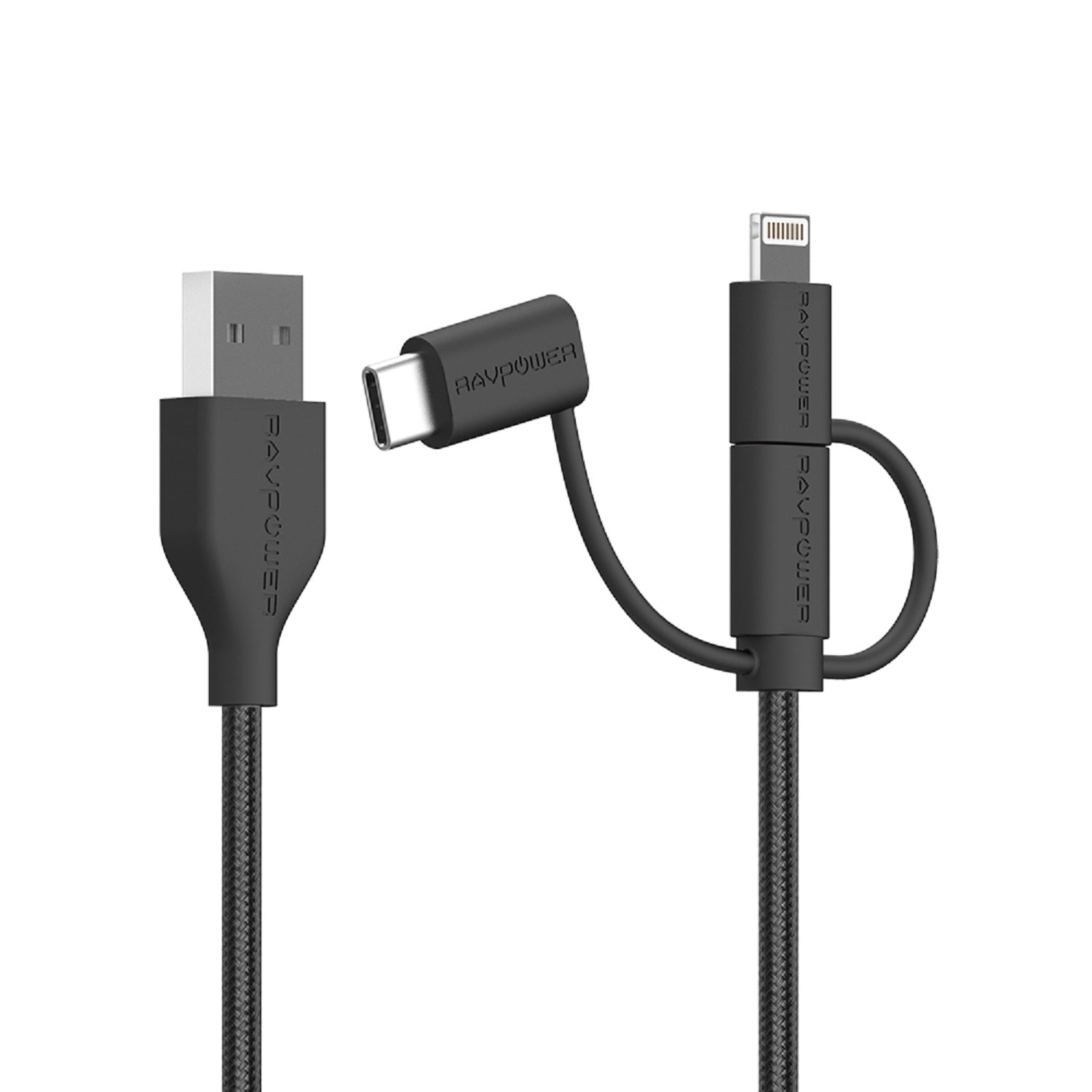 Ravpower RP-CB021 3*1 [ USB C - Micro - iP ] Cable Anti Cut - Black