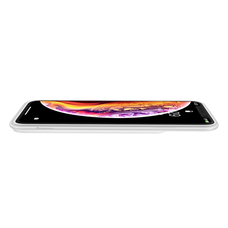 Baseus Liquid Silicone Smart Power Case in white with 4200mAh for iPhone Xs Max 6.5-inch, showing the silicone exterior and charging port